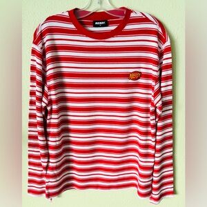Nerdy Red & White Crew Neck Striped Long Sleeve Thermal Shirt Size: Small